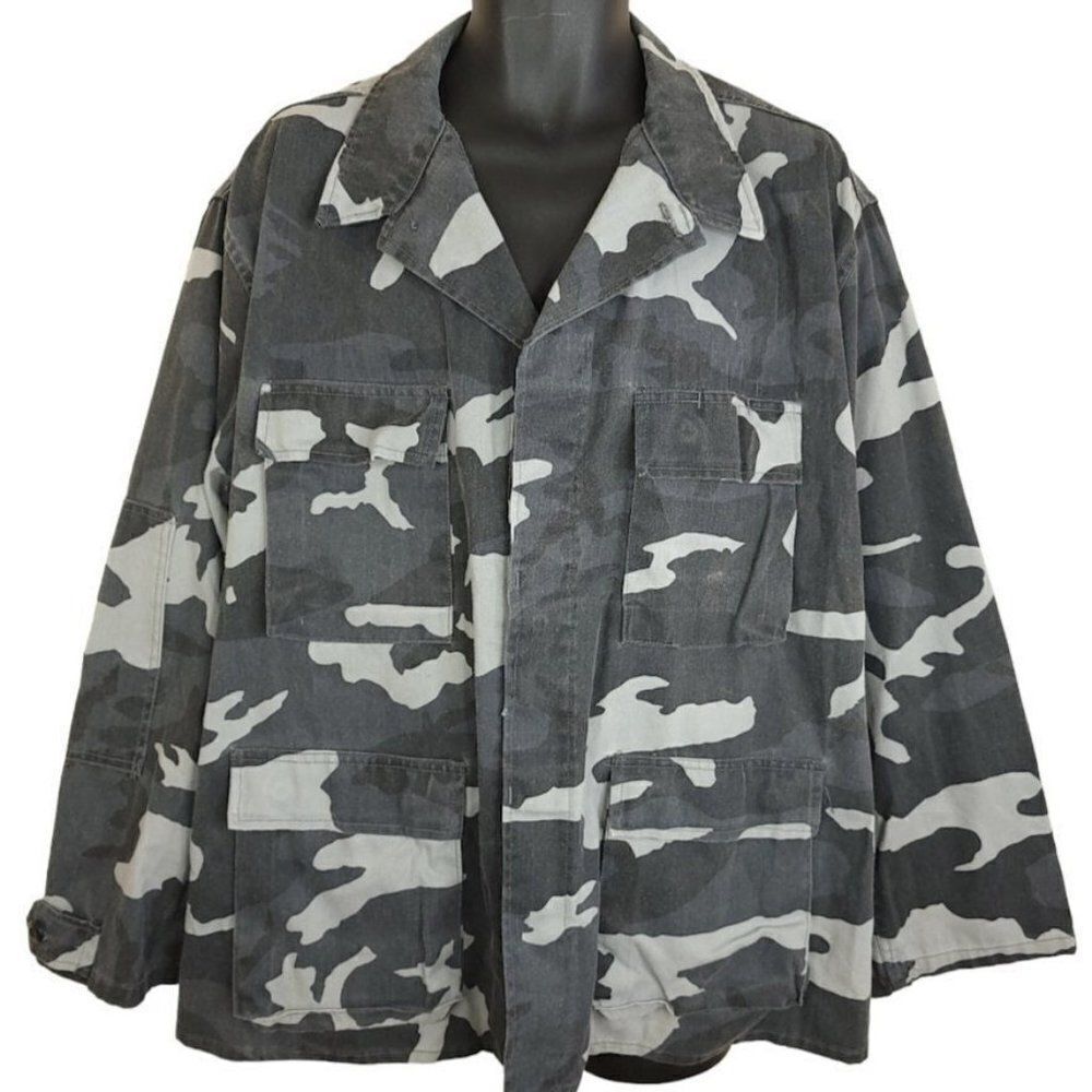 Military Gray Camouflage Uniform Jacket And Trousers Vintage 80s Made In USA Men